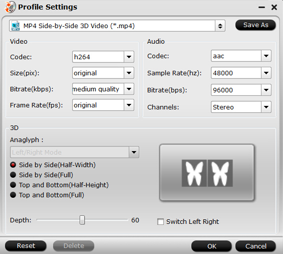 Adjust 3D SBS MP4 Settings